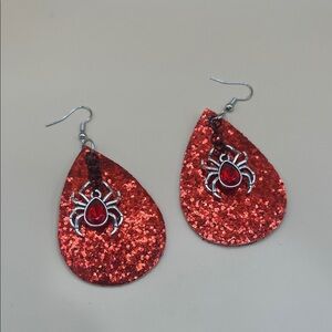 Red Glitter Spider Earrings